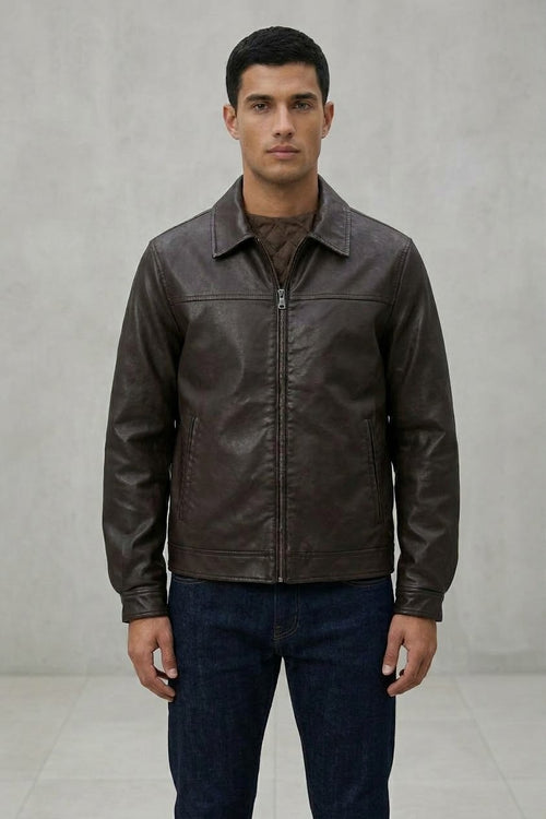 TIFFOSI Jacket In Pelle Con Zip Marrone