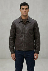 TIFFOSI Jacket In Pelle Con Zip Marrone