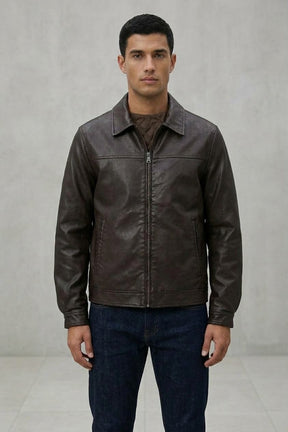 TIFFOSI Jacket In Pelle Con Zip Marrone