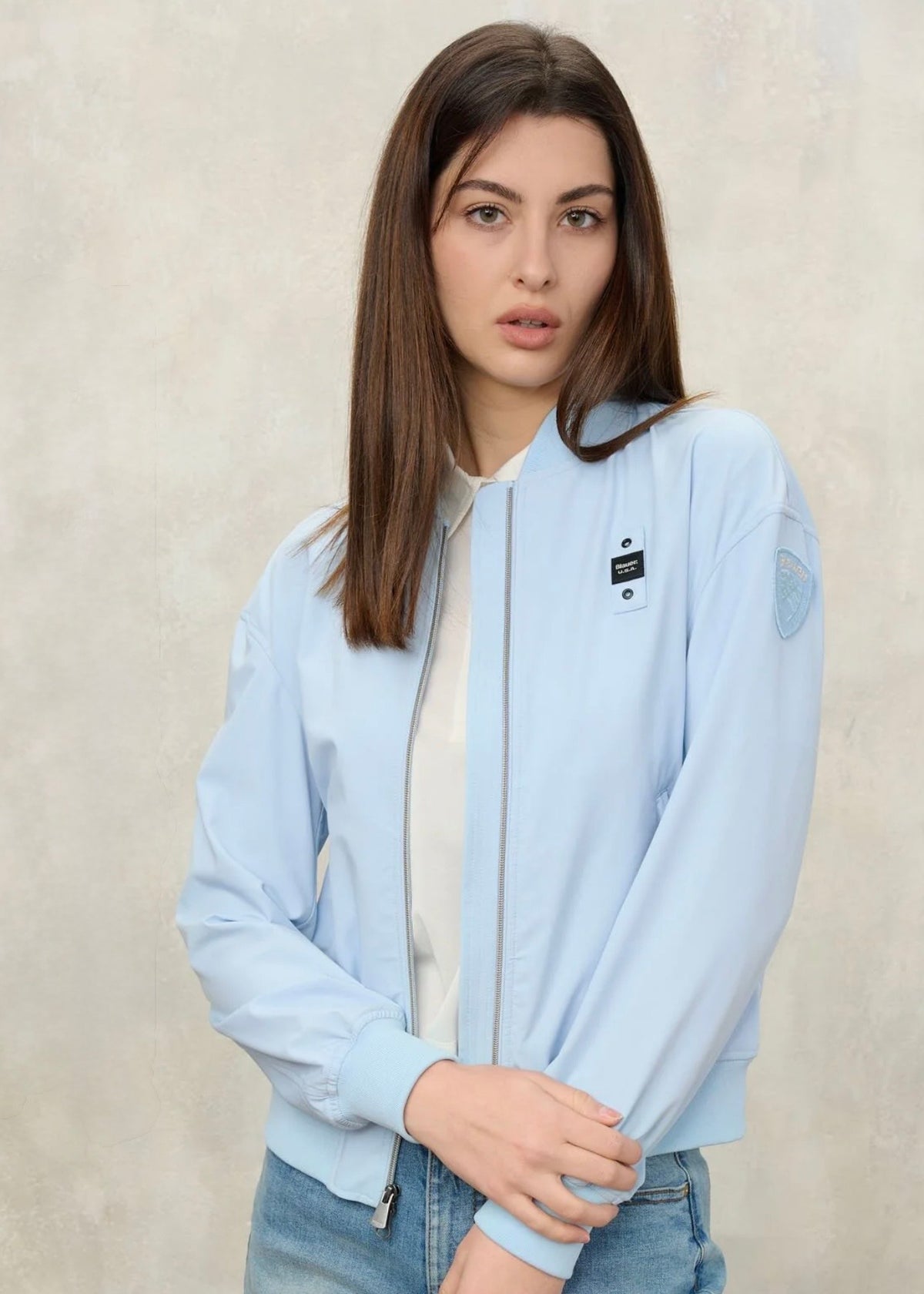 BLAUER Devine Antivento Donna In Nylon Senza Cappuccio Azzurro