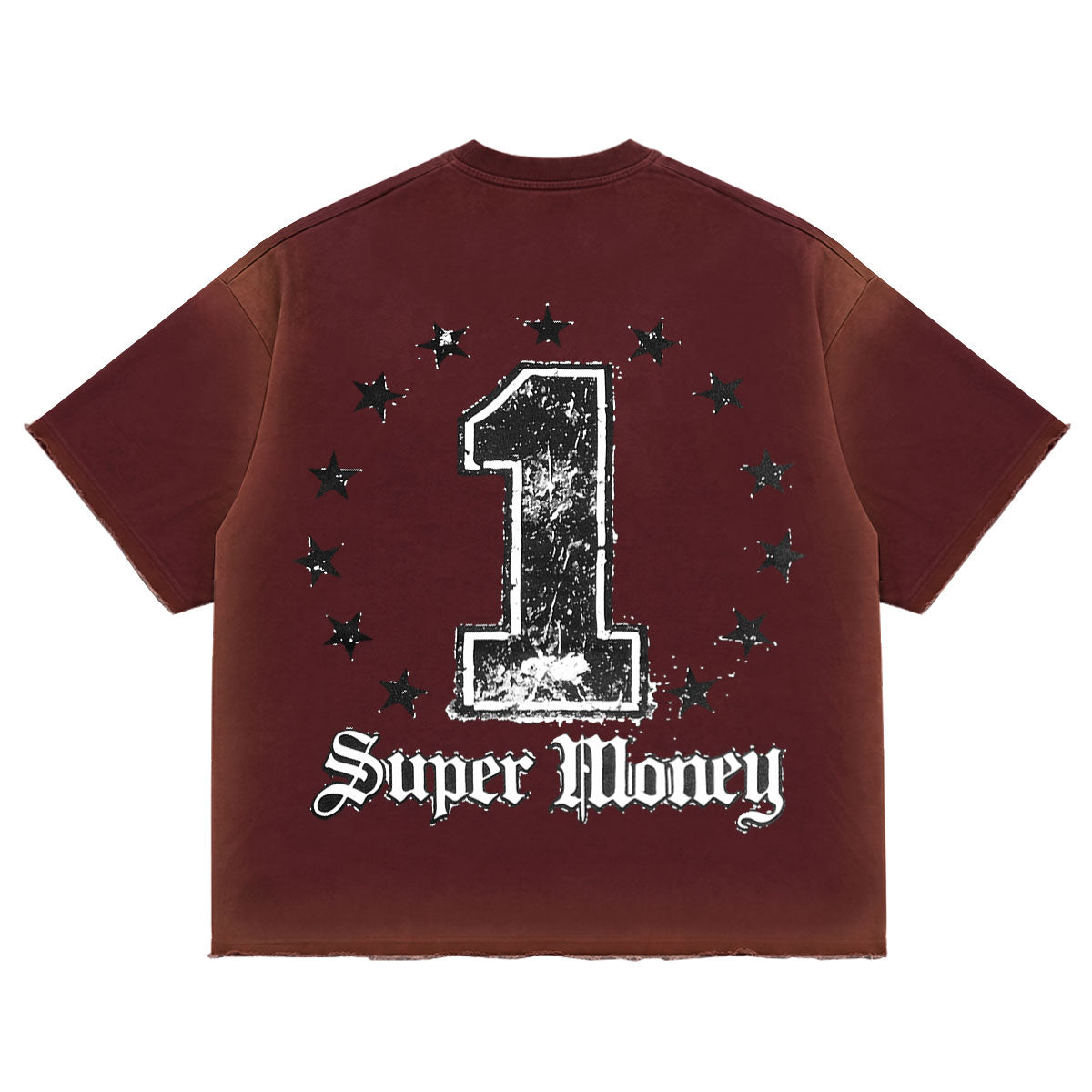 ART SUPER MONEY T-Shirt GRILLZ Con Stampa e Strass Fronte Retro Bordeaux