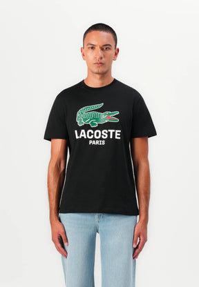 LACOSTE T-Shirt Stampa Coccodrillo Nera