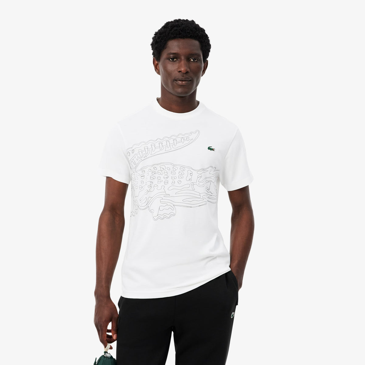 LACOSTE T-Shirt Ultra Dry Stampa Coccodrillo Bianca