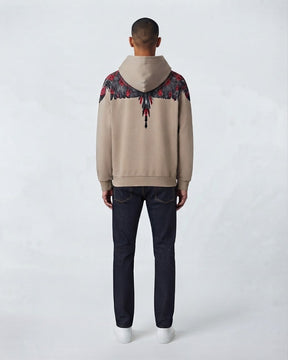 COUNTY OF MILAN Felpa Con Cappuccio Marcelo Burlon Beige Con Ali Grigio/Rosso