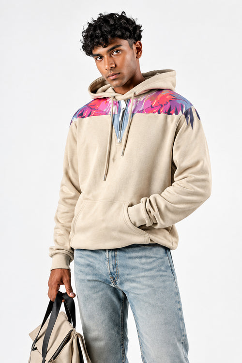 COUNTY OF MILAN Felpa Con Cappuccio Marcelo Burlon Beige Con Ali Rosse