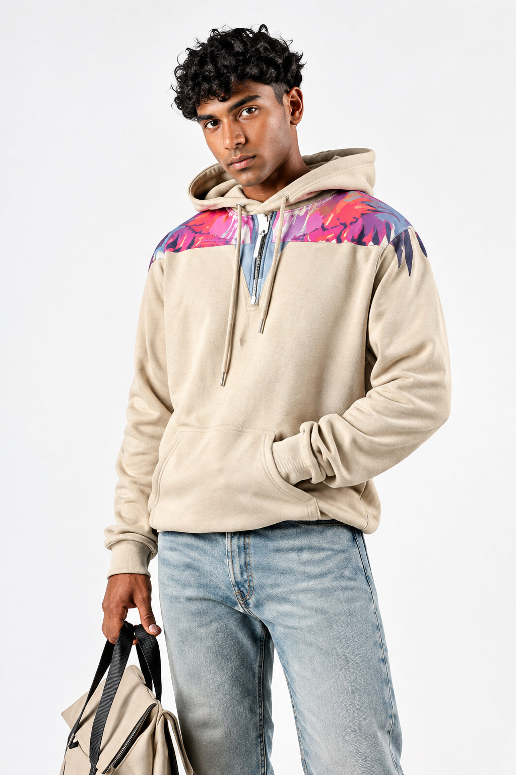 COUNTY OF MILAN Felpa Con Cappuccio Marcelo Burlon Beige Con Ali Rosse