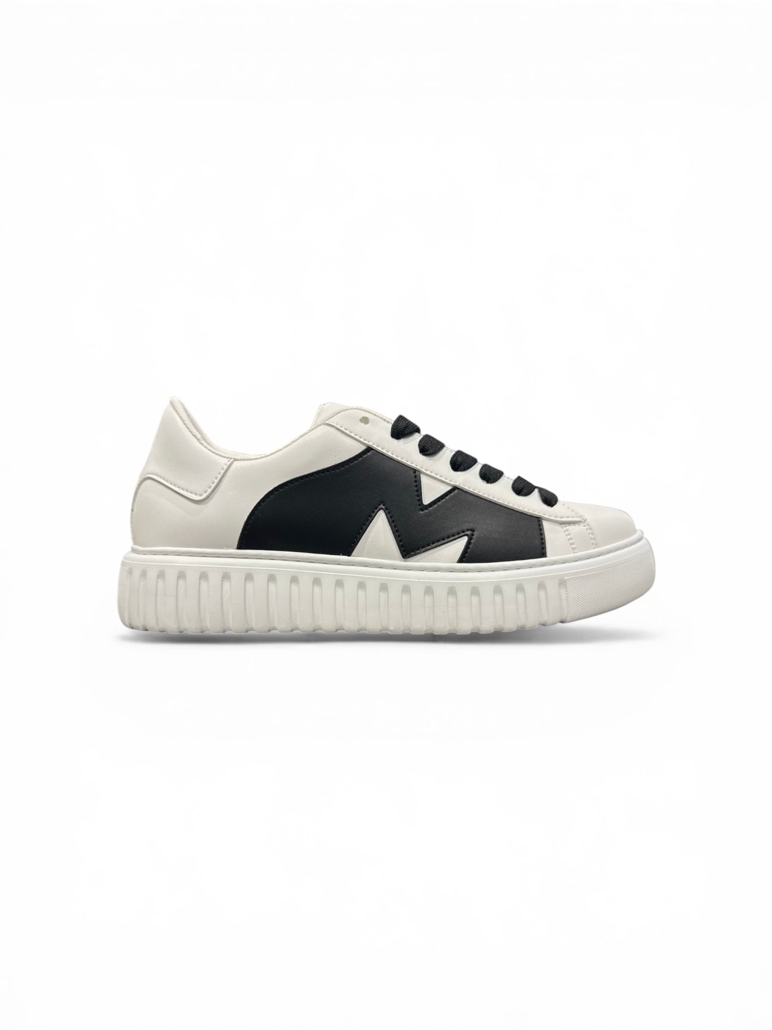 BRIAN MILLS Sneaker In Pelle Con Suola Alta e M laterale Bianca/Nera SS26