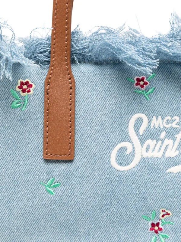 SAINT BARTH Borsa City Medium In Denim Con Ricamo a Fiori