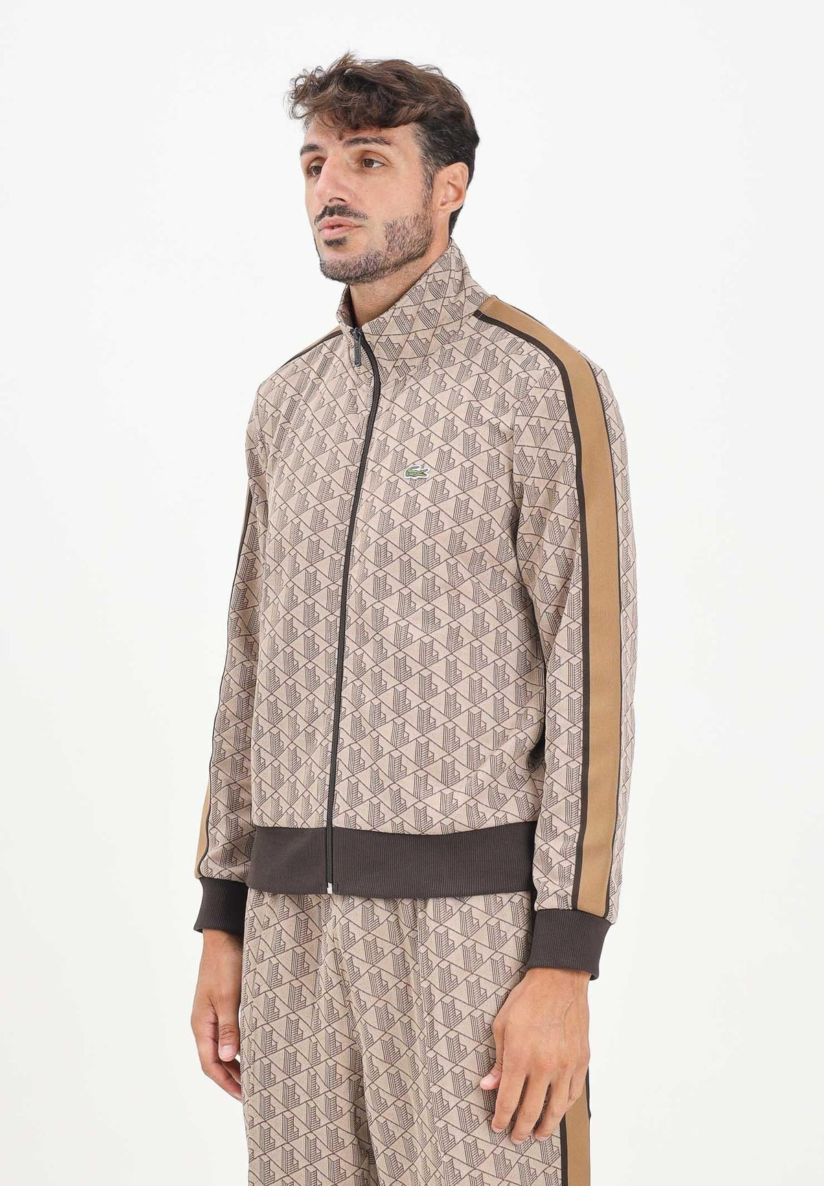 LACOSTE Tuta Leggera Monogram Con Zip beige