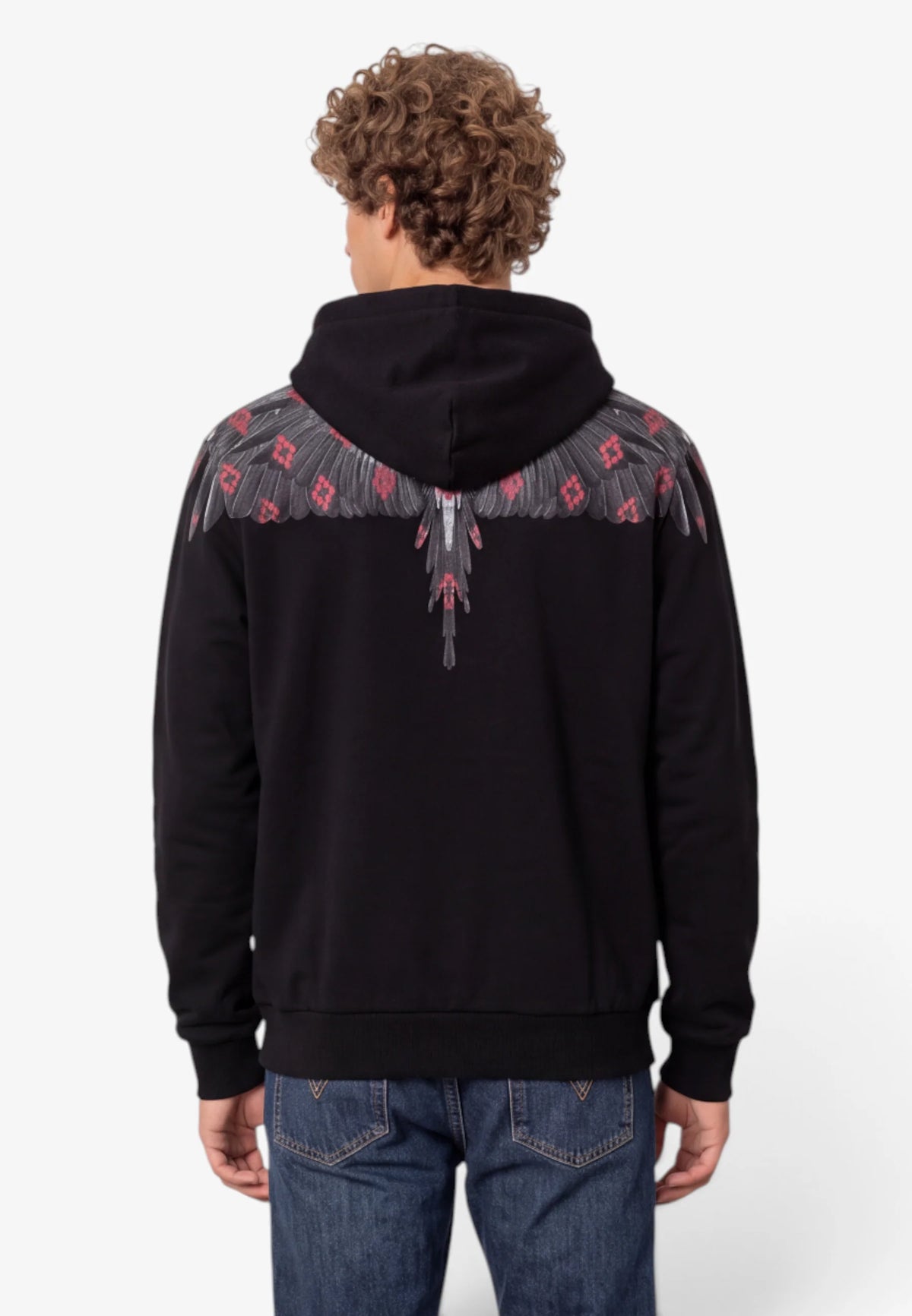 COUNTY OF MILAN Felpa Con Cappuccio Marcelo Burlon Nera Con Ali Grigio/Rosso