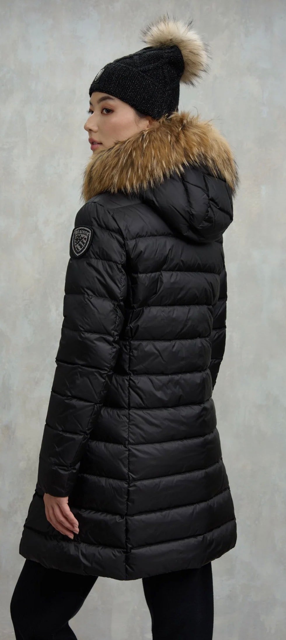 BLAUER Giubbotto Donna Piumino Invernale Fasciato Con Pelliccia Lungo Nero