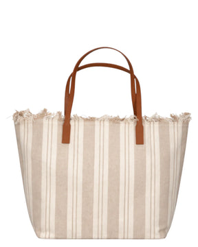 SAINT BARTH BORSA SHOPPER CITY IN CANVAZ A RIGHE BEIGE