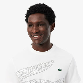 LACOSTE T-Shirt Ultra Dry Stampa Coccodrillo Bianca