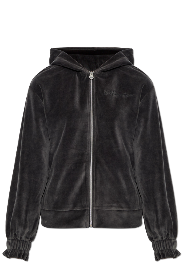 EMPORIO ARMANI Tuta Completa Con Zip e Cappuccio In Velluto Donna Nero
