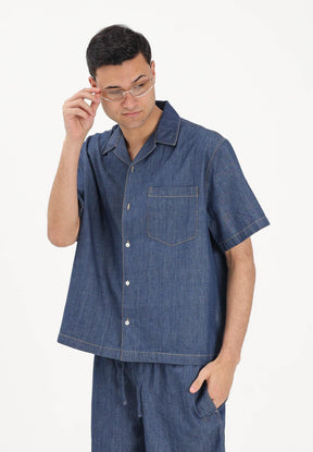 LACOSTE Coordinato Jeansato Camicia Mezze Maniche e Pantaloncino Jeansato Scuro