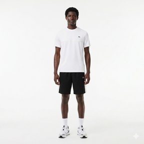LACOSTE Completino Ultra Dry Banda Centrale Stampa Logo Retro Bianco/Nero