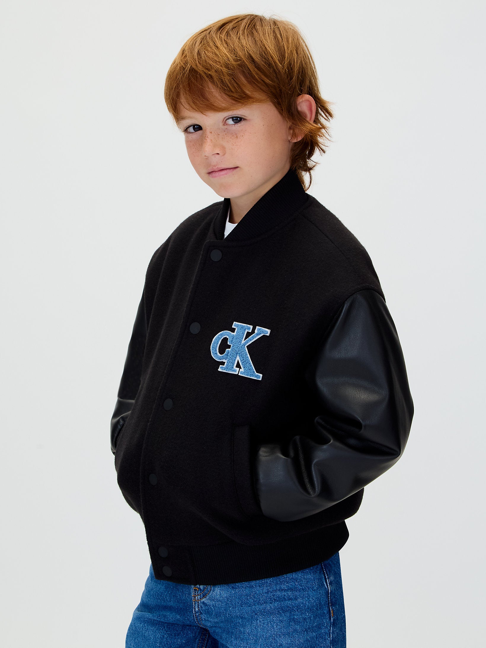 Calvin Klein Giubbotto College Bambino Invernale Nero Logo Azzurro