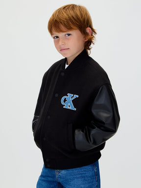 Calvin Klein Giubbotto College Bambino Invernale Nero Logo Azzurro