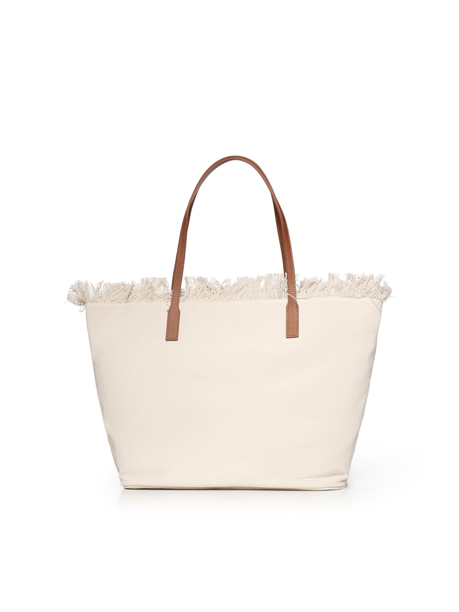 SAINT BARTH BORSA CITY REGULAR IN CANVAS PANNA CON FRANGE Logo Ricamato Marrone Beige