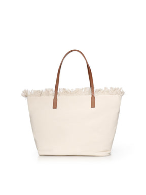 SAINT BARTH BORSA CITY REGULAR IN CANVAS PANNA CON FRANGE Logo Ricamato Marrone Beige