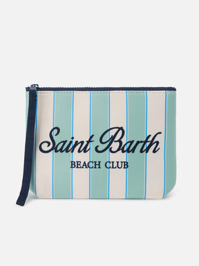 SAINT BARTH POCHETTE ALINE IN SCUBA A RIGHE VERDE MENTA E LOGO BEACH CLUB