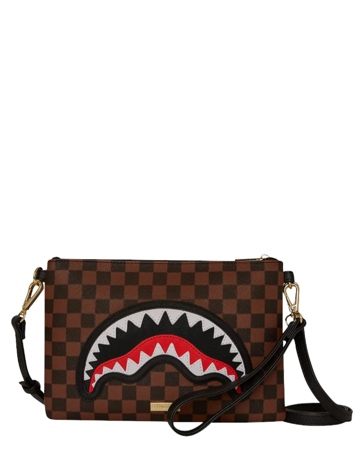 SPRAYGROUND Pochette In Pelle Sawtooth Sharks In Paris Crossover Clutch Marrone