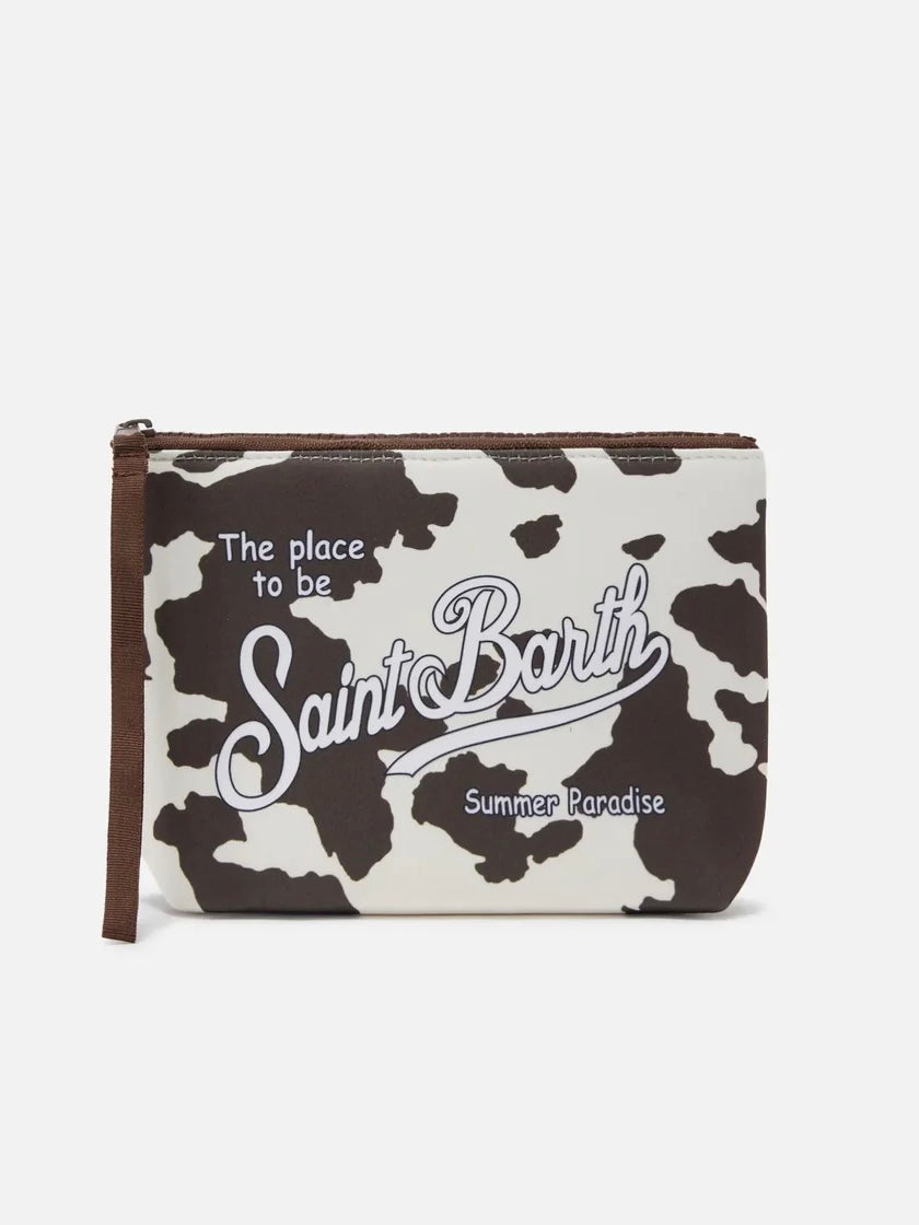 SAINT BARTH Pochette Aline In Scuba Cow West Grafica Animalier Mucca