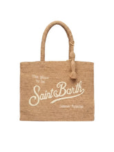 SAINT BARTH Borsa a spalla Vanity Rafia beige con logo bianco