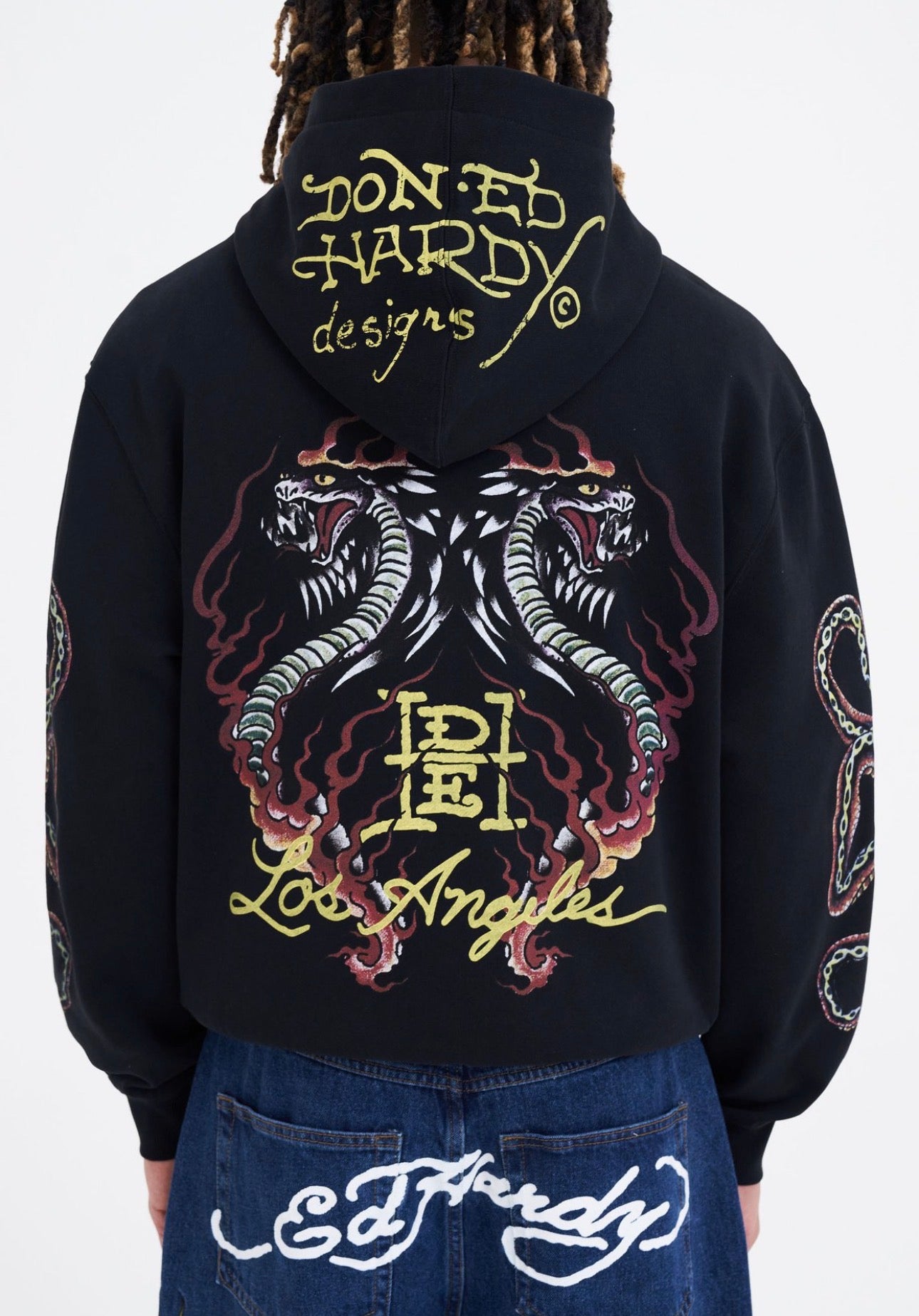 EH HARDY Felpa Con Cappuccio e Zip Con Stampe Multicolor Nera