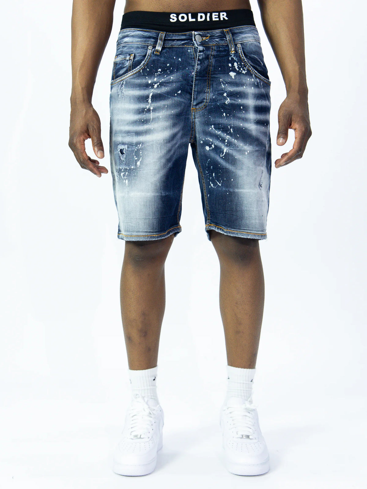 SOLDIER Bermuda Jeans  In Denim Classico Effetto Macchiato Blu