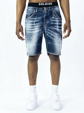 SOLDIER Bermuda Jeans  In Denim Classico Effetto Macchiato Blu