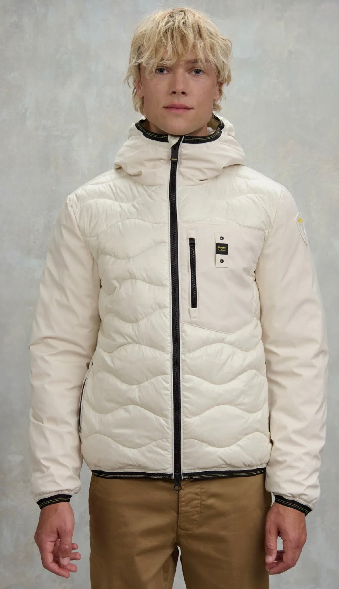 BLAUER Giubbotto Uomo Piumino Invernale Ondulato Manica Liscia Panna