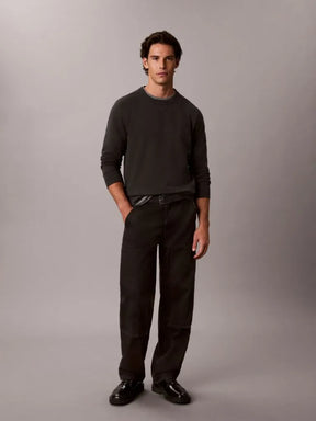 CALVIN KLEIN Felpa Girocollo Terry Misto Cotone Con Badge Sulla Manica Nero 26/27