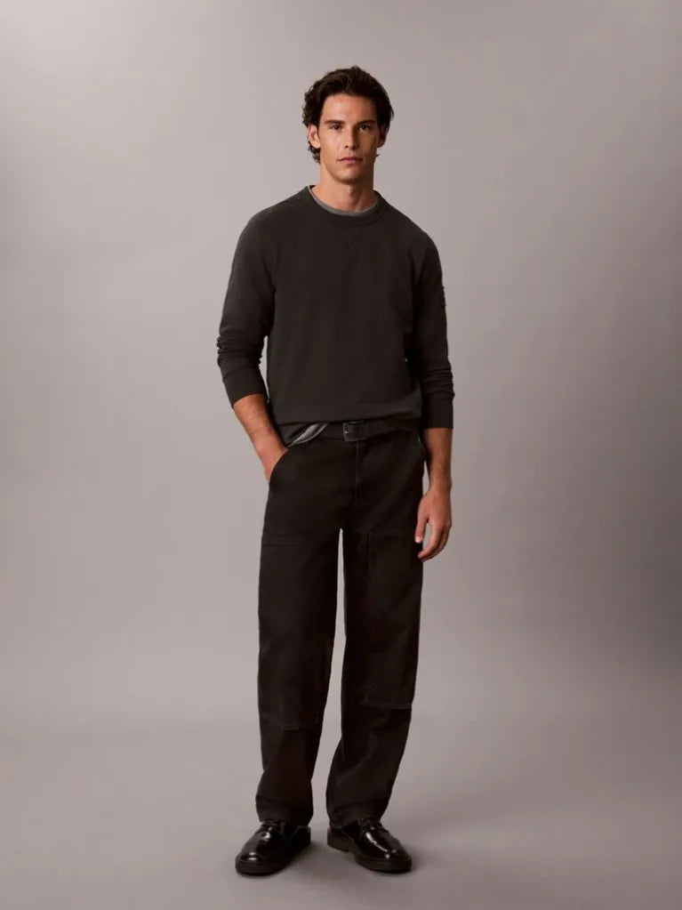 CALVIN KLEIN Felpa Girocollo Terry Misto Cotone Con Badge Sulla Manica Nero 26/27