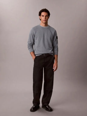 CALVIN KLEIN Felpa Girocollo Terry Misto Cotone Con Badge Sulla Manica Grigio 26/27