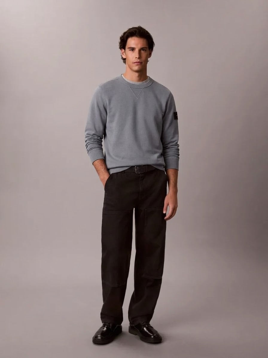 CALVIN KLEIN Felpa Girocollo Terry Misto Cotone Con Badge Sulla Manica Grigio 26/27
