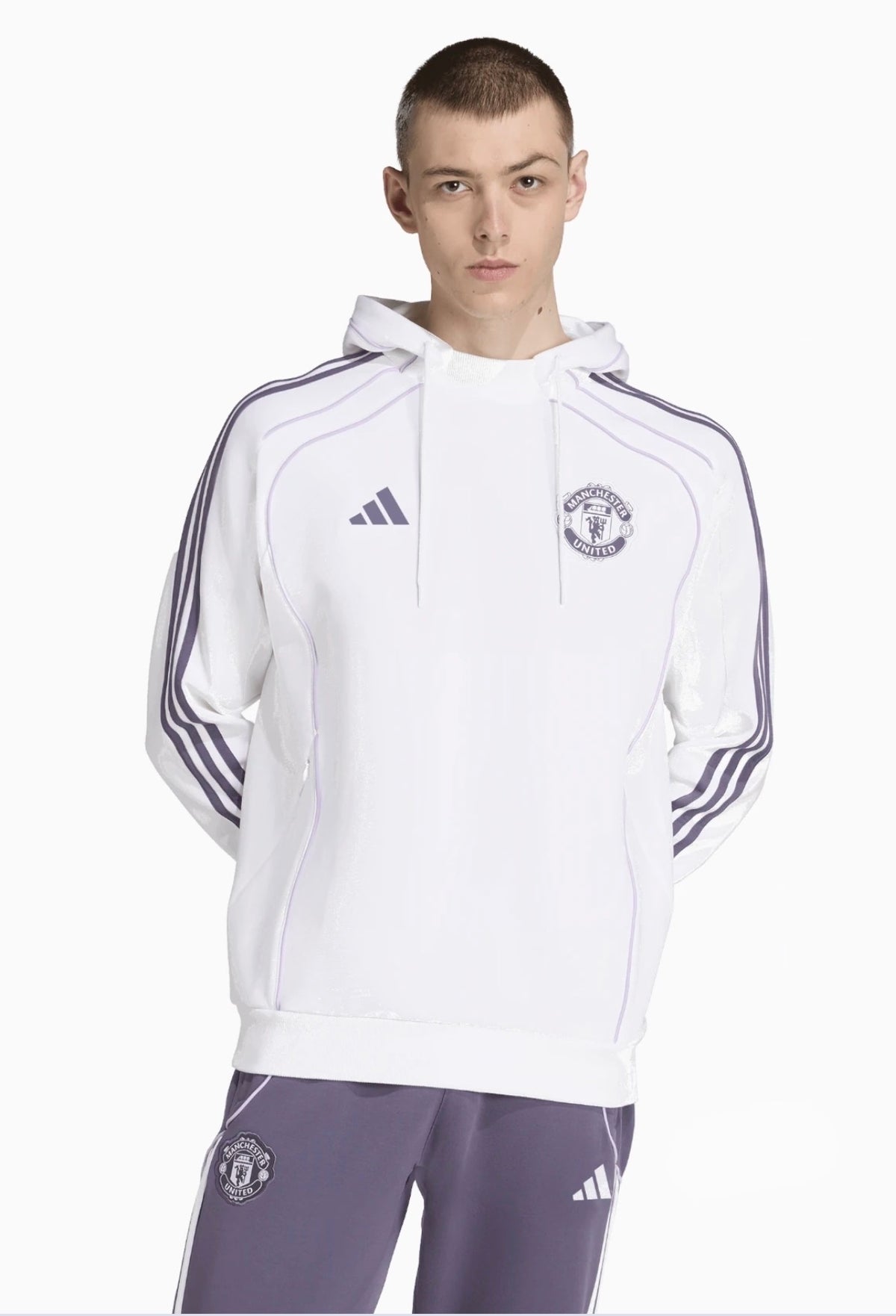 ADIDAS Tuta Manchester United Felpata Con Cappuccio Bianco/Viola