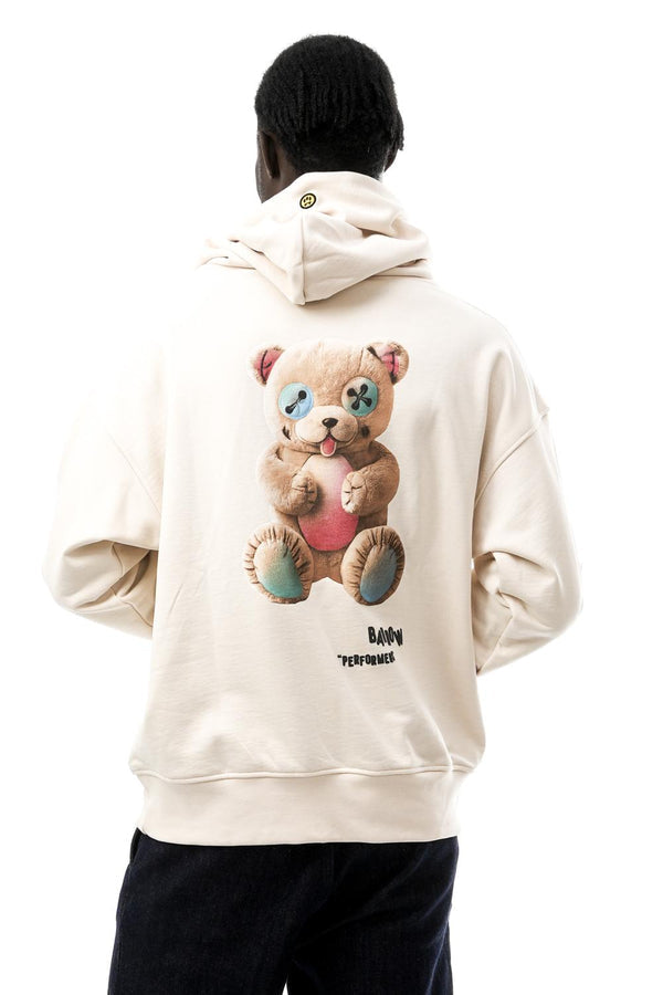 BARROW Felpa con cappuccio Con Logo Avanti e Stampa Retro Orsacchiotto Beige