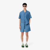 LACOSTE Coordinato Jeansato Camicia Mezze Maniche e Pantaloncino Jeansato Chiaro