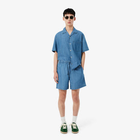 LACOSTE Coordinato Jeansato Camicia Mezze Maniche e Pantaloncino Jeansato Chiaro