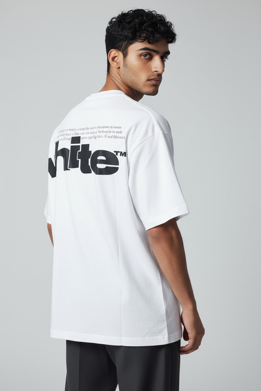 OFF-WHITE T-shirt Bianca Con Scritta Grande Fronte Retro Nera
