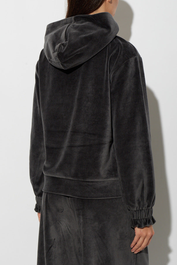 EMPORIO ARMANI Tuta Completa Con Zip e Cappuccio In Velluto Donna Nero