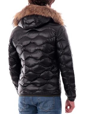 BLAUER Piumino Wavefur Ondulato Cappuccio Con Pelliccia Nero