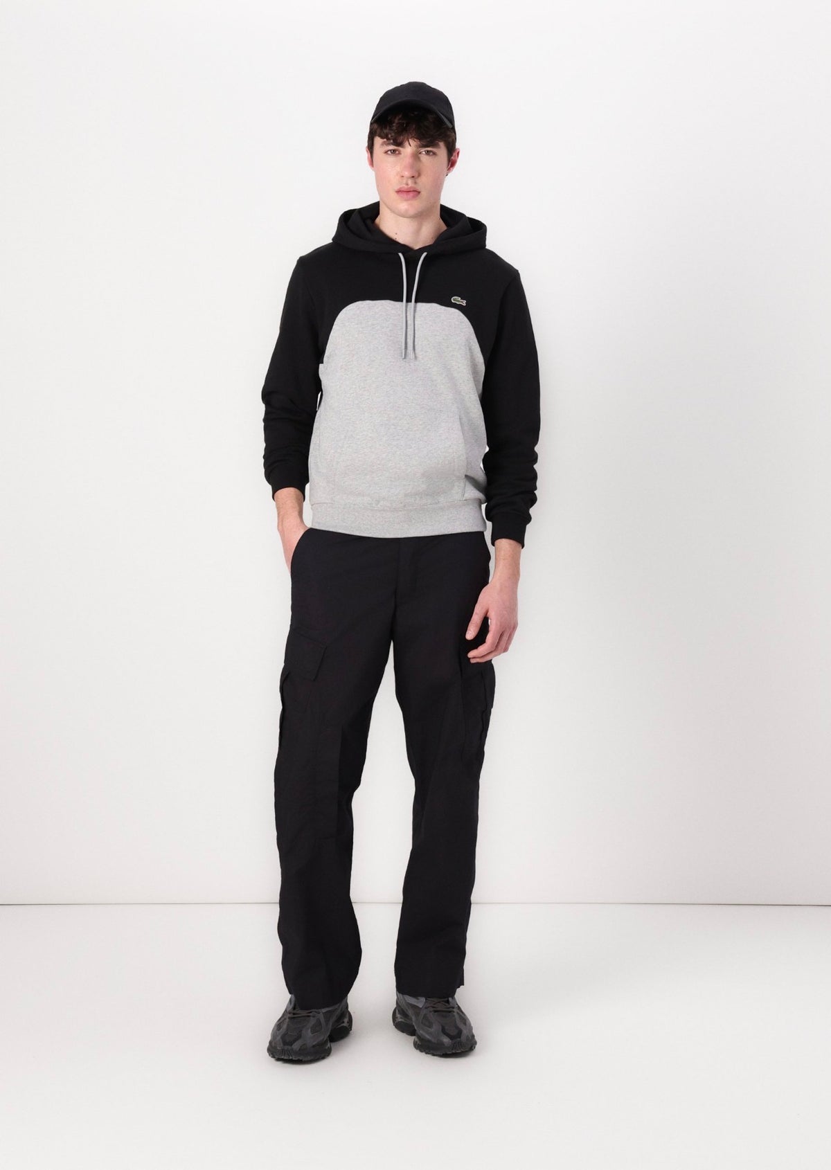 LACOSTE Felpa Con Cappuccio Felpata Nera/Grigia