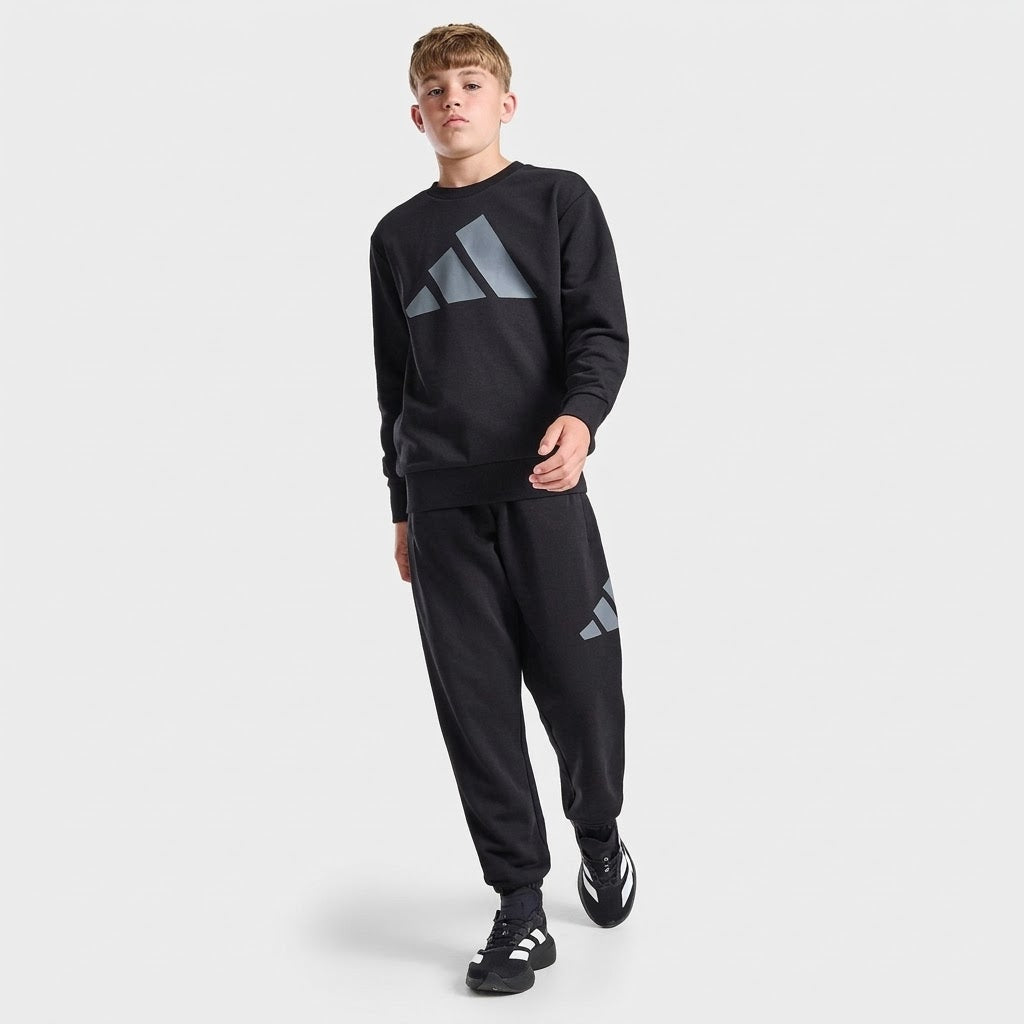 ADIDAS Tuta Felpata Bambino Tre Strisce Girocollo Nera/Bianca