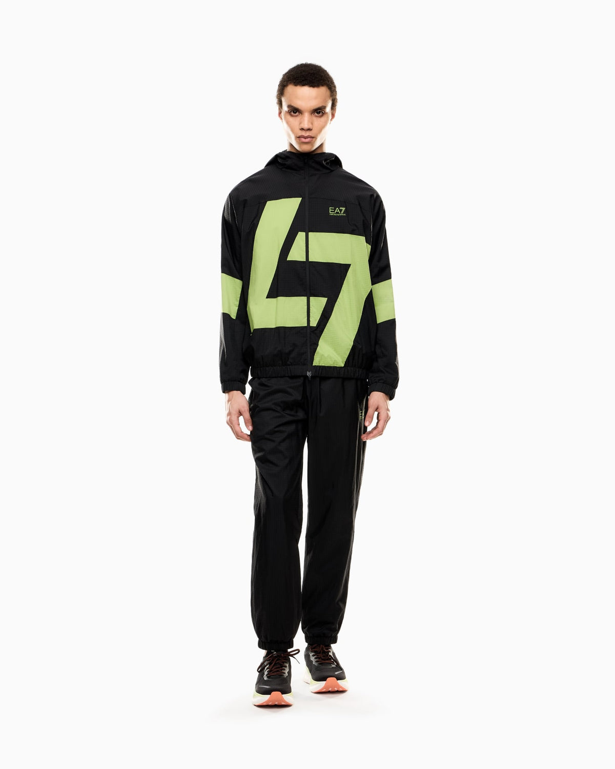 EMPORIO ARMANI Tuta Leggera In Microfibra Con Zip Doppio 7 Nera e Fluo 25/26