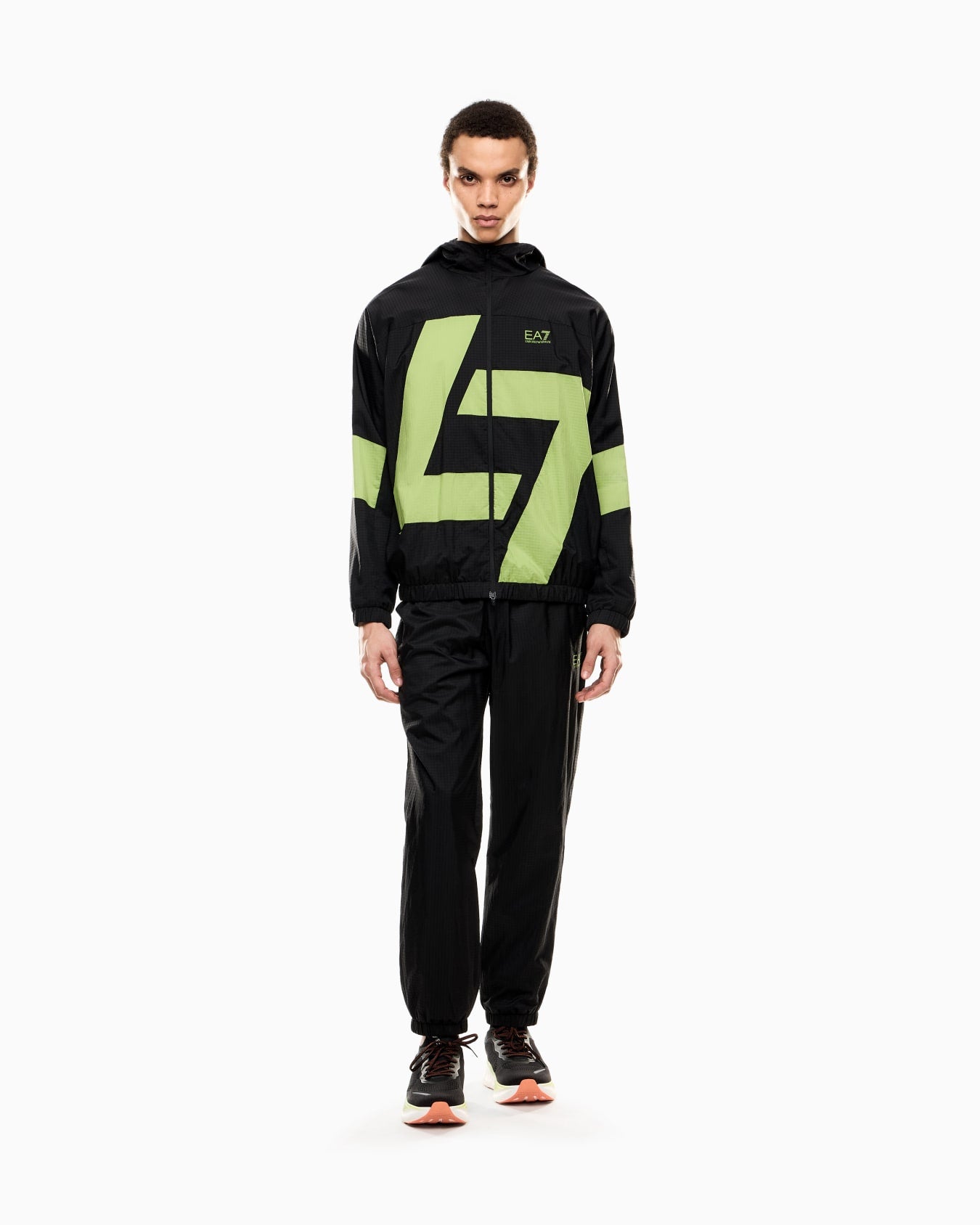 EMPORIO ARMANI Tuta Leggera In Microfibra Con Zip Doppio 7 Nera e Fluo 25/26
