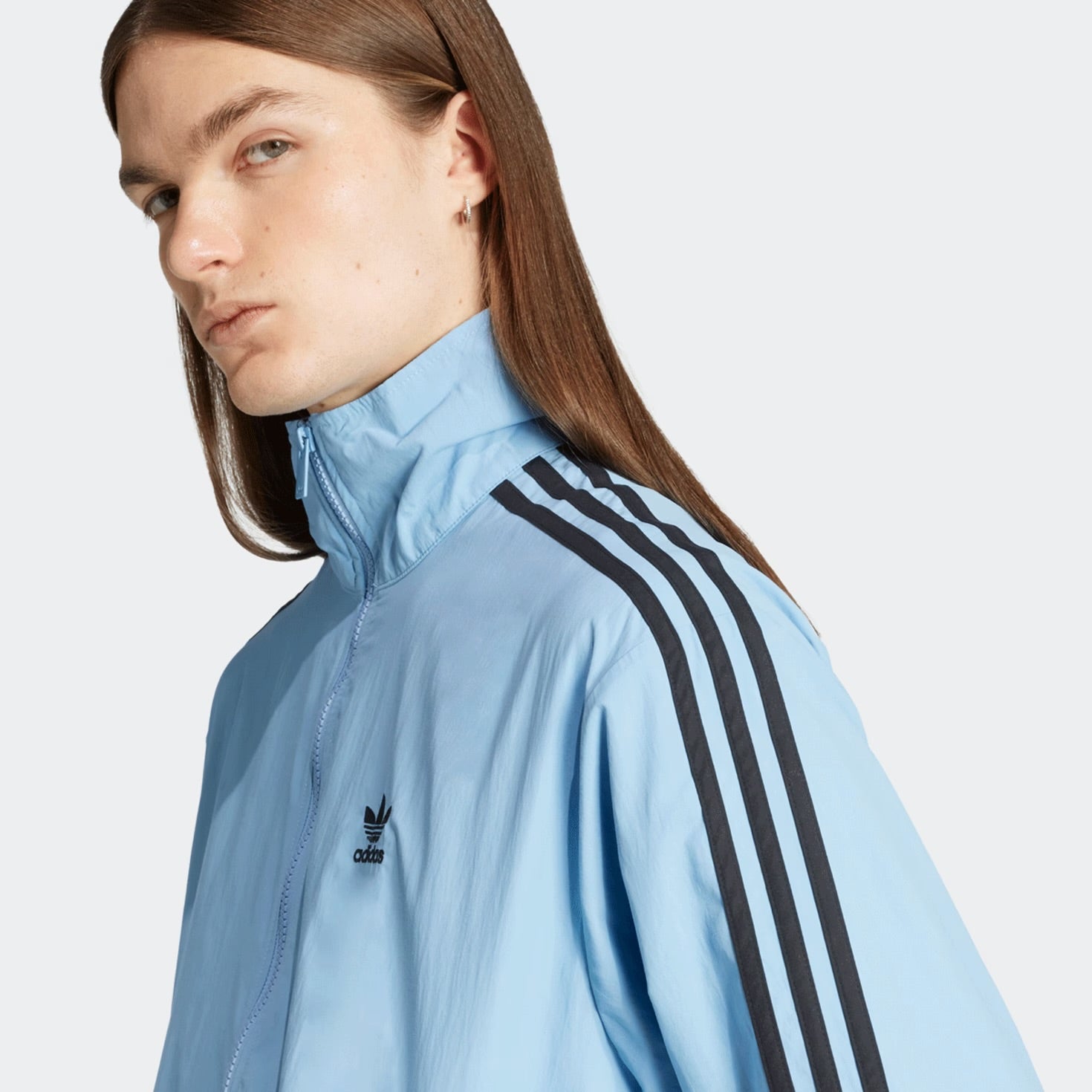 ADIDAS ORIGINALS Tuta In Microfibra Con Zip Senza Cappuccio Con Strisce Laterali Azzurra/Nera  25/26