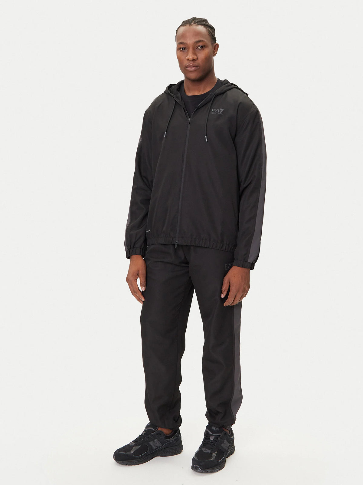 EMPORIO ARMANI Tuta Leggera In Microfibra Con Zip e Cappuccio Nera/Grigio 25/26