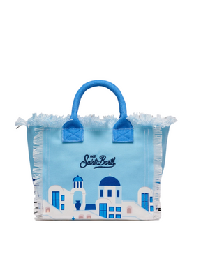 SAINT BARTH Borsa a Mano Colette Stampa Cartolina Mykonos In Canvas Azzura